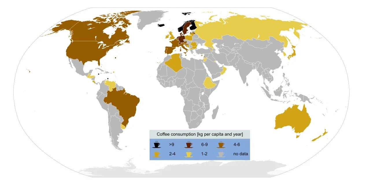 Карта потребления кофе в мире