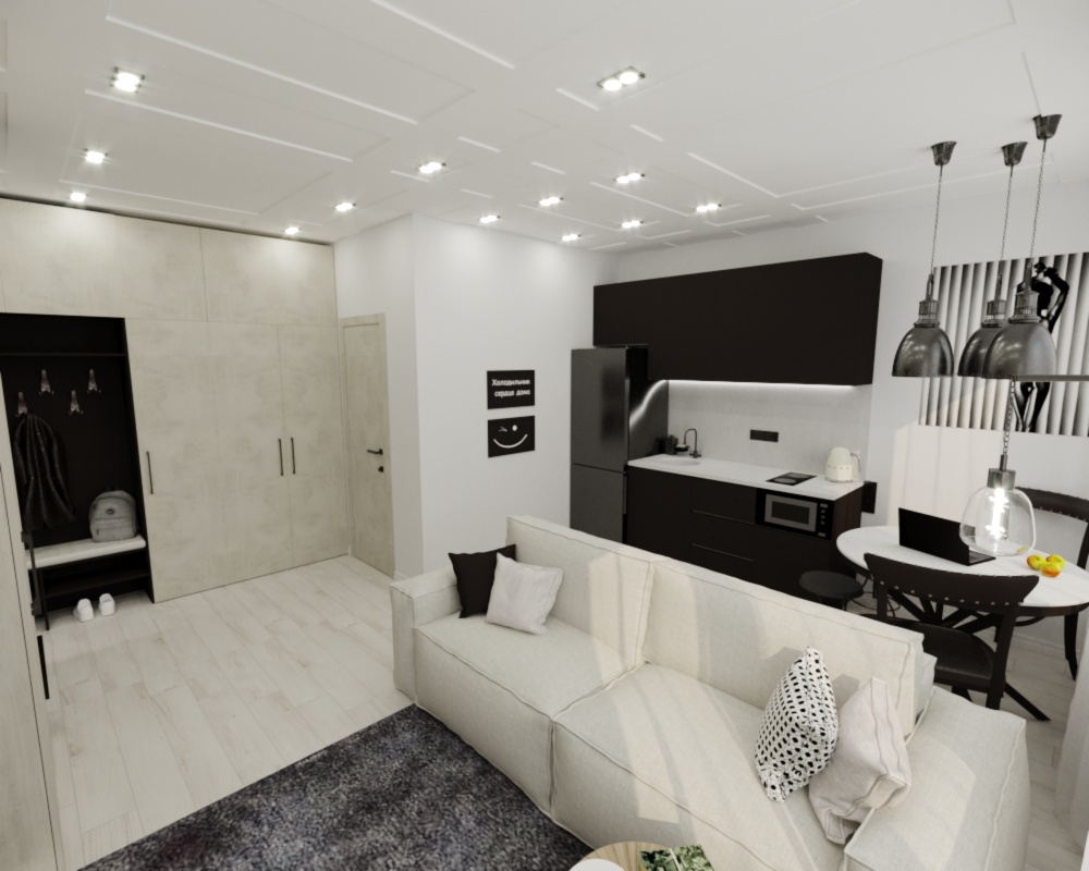 Дизайн квартиры-студии с двумя окнами