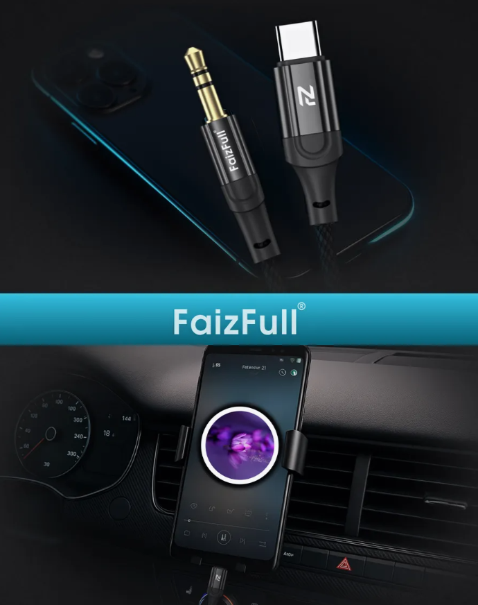 AUX-кабель FaizFull для iPhone, Samsung 3,5 jack type-c (1m)